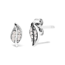 将图片加载到图库查看器，.925 Sterling Silver Diamond Accent Leaf Stud Earrings
