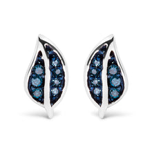 Load image into Gallery viewer, .925 Sterling Silver Blue Diamond Accent Leaf Stud Earrings
