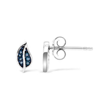 Load image into Gallery viewer, .925 Sterling Silver Blue Diamond Accent Leaf Stud Earrings
