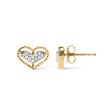 Load image into Gallery viewer, 10K Yellow Gold 1/10 Cttw Diamond Heart and Beaded Halo Stud Earrings (I-J Color, I1-I2 Clarity)
