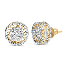Load image into Gallery viewer, 10K Yellow Gold 1.00 Cttw Diamond Halo Radiant Sunburst Stud Earrings (I-J Color, I2-I3 Clarity)
