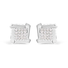Load image into Gallery viewer, 10K White Gold 1/2 Cttw Composite  Princess Diamond Square and Swirl Stud Earrings (I-J Color, I1-I2 Clarity)
