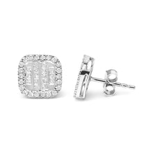 Load image into Gallery viewer, 10K White Gold Invisible Set 1/2 Cttw Diamond Composite and Halo Stud Earrings (H-I Color, I1-I2 Clarity)
