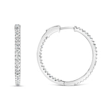 将图片加载到图库查看器，14K White Gold 1.0 Cttw Princess Diamond Inside Out Hoop Earrings (H-I Color, I1-I2 Clarity) - 23 MM
