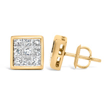 Load image into Gallery viewer, 14K Yellow Gold 1.0 Cttw Princess Cut Diamond Composite Stud Earrings with Screw Backs (J-K Color, SI1-SI2 Clarity)
