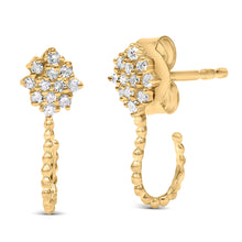 将图片加载到图库查看器，14K Yellow Gold Plated .925 Sterling Silver 1/10 Cttw Diamond Floral Cluster and Beaded Hoop Stud Earrings (H-I Color, I1-I2 Clarity)
