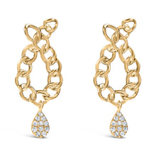 Load image into Gallery viewer, 14K Yellow Gold Plated .925 Sterling Silver 1/10 Cttw Diamond Chain Link Teardrop Dangle Earrings (H-I Color, I1-I2 Clarity)
