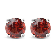 将图片加载到图库查看器，.925 Sterling Silver 3.5 MM Created Round Red Garnet Solitaire Stud Earrings
