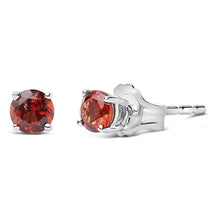 将图片加载到图库查看器，.925 Sterling Silver 3.5 MM Created Round Red Garnet Solitaire Stud Earrings
