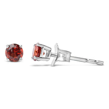 将图片加载到图库查看器，.925 Sterling Silver 3.5 MM Created Round Red Garnet Solitaire Stud Earrings
