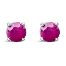 将图片加载到图库查看器，.925 Sterling Silver 3.5 MM Created Round Red Garnet Solitaire Stud Earrings
