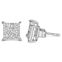 Load image into Gallery viewer, Sterling Silver 1/2 Cttw Princess Diamond Composite Square Stud Earrings
