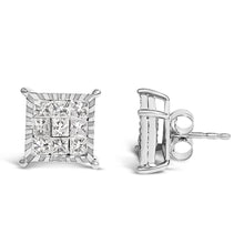 将图片加载到图库查看器，Sterling Silver 1.0 Cttw Princess Diamond Composite Square Stud Earrings

