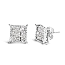 将图片加载到图库查看器，Sterling Silver 1.0 Cttw Princess Diamond Composite Square Stud Earrings
