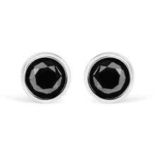 将图片加载到图库查看器，.925 Sterling Silver 4.00 Cttw Round Brilliant-Cut Black Diamond Bezel-Set Stud Earrings with Screw Backs (Fancy Color-Enhanced, I2-I3 Clarity)
