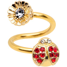 Load image into Gallery viewer, Red Clear Gem Gold Tone Ladybug Flower Spiral Twister Belly Ring
