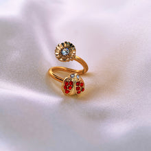 Load image into Gallery viewer, Red Clear Gem Gold Tone Ladybug Flower Spiral Twister Belly Ring

