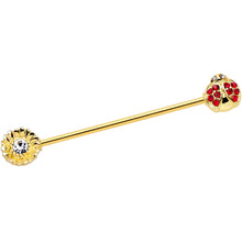 Load image into Gallery viewer, 14G Red Gem Gold Tone Ladybug Flower Industrial Barbell 38mm

