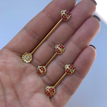 Load image into Gallery viewer, 14G Red Gem Gold Tone Ladybug Flower Industrial Barbell 38mm
