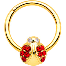Load image into Gallery viewer, 16G 3/8 Red Gem Gold Tone Ladybug Hinged Segment Ring
