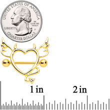 Load image into Gallery viewer, 14G 9/16 Clear Gem Gold Tone Devil Heart Nipple Shield Set
