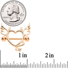 将图片加载到图库查看器，14G 9/16 Clear Gem Rose Gold Tone Devil Heart Nipple Shield Set
