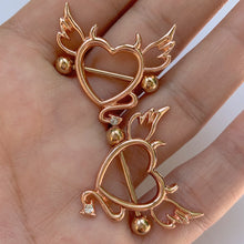 将图片加载到图库查看器，14G 9/16 Clear Gem Rose Gold Tone Devil Heart Nipple Shield Set
