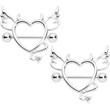 Load image into Gallery viewer, 14G 9/16 Clear Gem Devil Heart Nipple Shield Set
