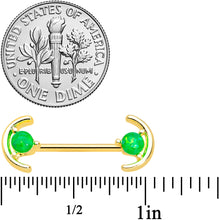 将图片加载到图库查看器，14G 9/16 Green Faux Opal Gold Tone Curve Barbell Nipple Ring Set
