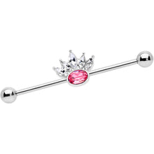 Load image into Gallery viewer, 14G Clear Pink Gem Crown Industrial Barbell 38mm
