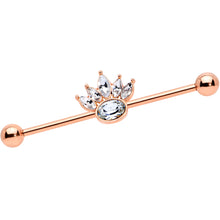 将图片加载到图库查看器，14G Clear Gem Rose Gold Tone Anodized Crown Industrial Barbell 38mm
