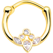 将图片加载到图库查看器，16G 3/8 Clear Gem Gold Tone Anodized Classic Cluster Septum Clicker
