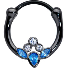 将图片加载到图库查看器，16G 3/8 Clear Blue Gem Black Anodized Classic Cluster Septum Clicker
