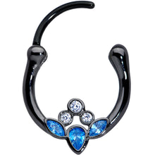 将图片加载到图库查看器，16G 3/8 Clear Blue Gem Black Anodized Classic Cluster Septum Clicker
