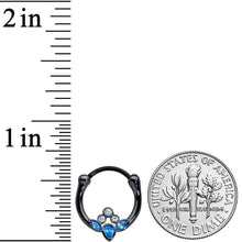 将图片加载到图库查看器，16G 3/8 Clear Blue Gem Black Anodized Classic Cluster Septum Clicker
