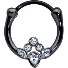 Load image into Gallery viewer, 16G 3/8 Clear Gem Black Anodized Classic Cluster Septum Clicker
