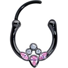 Load image into Gallery viewer, 16G 3/8 Clear Pink Gem Black Anodized Classic Cluster Septum Clicker
