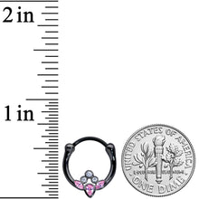 Load image into Gallery viewer, 16G 3/8 Clear Pink Gem Black Anodized Classic Cluster Septum Clicker
