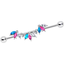 Load image into Gallery viewer, 14G Pink Clear Aqua Gem Comely Cluster Industrial Barbell 38mm
