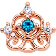 Load image into Gallery viewer, 16G 1/4 Clear Blue Gem Rose Gold Hue Graceful Heart Labret Tragus
