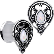 将图片加载到图库查看器，White Faux Opal Filigree Double Flare Plug Set
