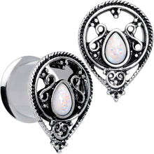 将图片加载到图库查看器，White Faux Opal Filigree Double Flare Plug Set
