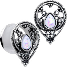 将图片加载到图库查看器，White Faux Opal Filigree Double Flare Plug Set
