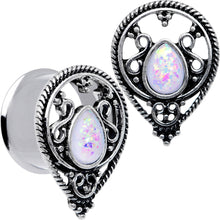 将图片加载到图库查看器，White Faux Opal Filigree Double Flare Plug Set
