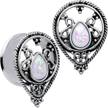 将图片加载到图库查看器，White Faux Opal Filigree Double Flare Plug Set
