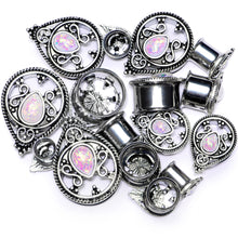 将图片加载到图库查看器，White Faux Opal Filigree Double Flare Plug Set
