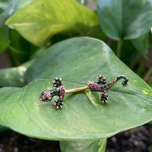 将图片加载到图库查看器，Pink Green Gem Gold Tone Lizard Double Mount Belly Ring
