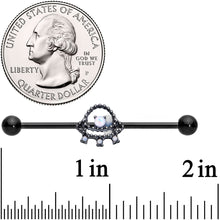 Load image into Gallery viewer, 14G Black White Faux Opal UFO Industrial Barbell 38mm
