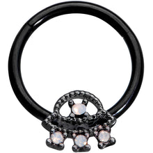 Load image into Gallery viewer, 16G 3/8 White Faux Opal Black UFO Hinged Segment Ring
