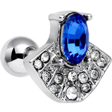 Load image into Gallery viewer, 16G 1/4 Clear Blue Gem Art Deco Fan Cartilage Tragus Earring
